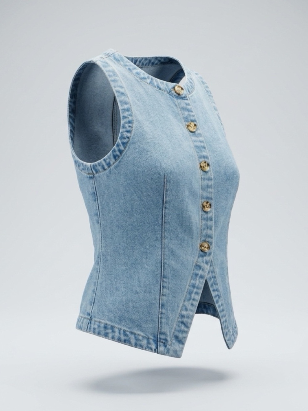 Light Blue Denim Button-Front  Vest